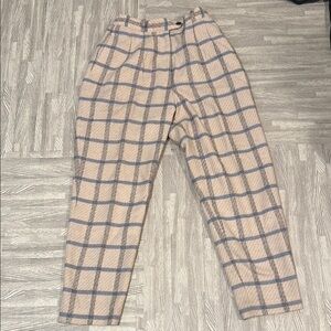 Plaid Trousers in Beige and Blue